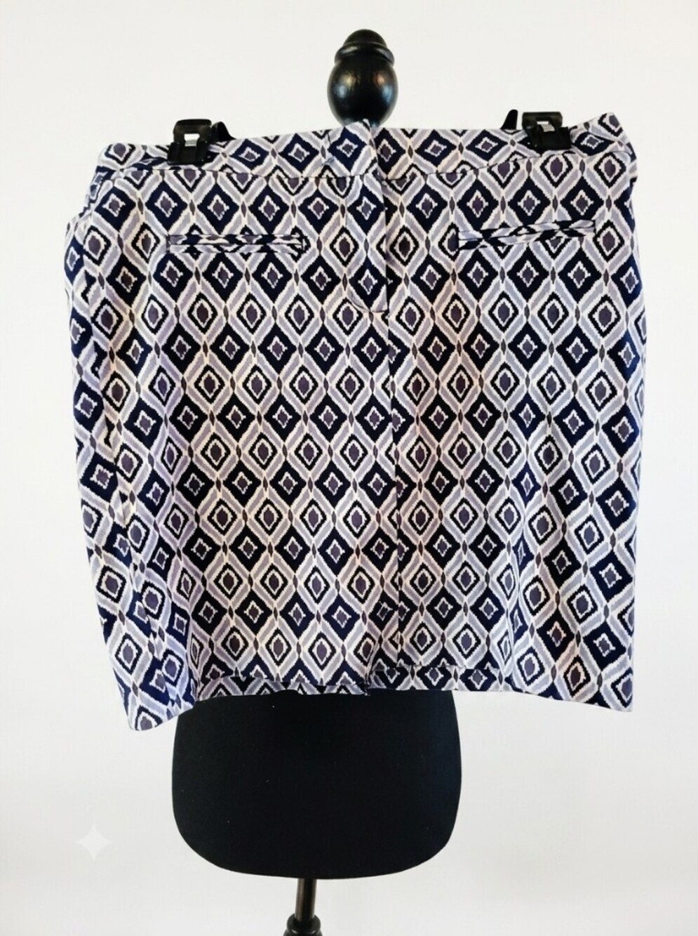 Kenar Navy and White Diamond-Print Pencil Skirt